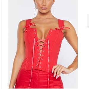 Red Lace Up Corset Top